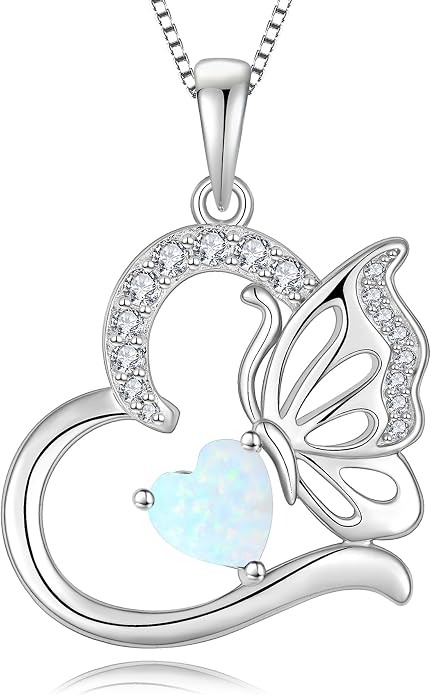 Butterfly Necklace for Women 925 Sterling Silver Heart Pendant Birthstones Jewelry Gift