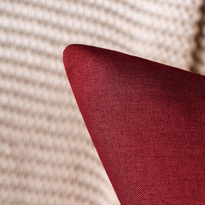 MIULEE Pack of 2 Decorative Outdoor Solid Waterproof Throw Pillow Covers Faux Linen Garden Farmhouse Cushion Cases for Patio Tent Balcony Couch Sofa 20x12 Inch Wine Red