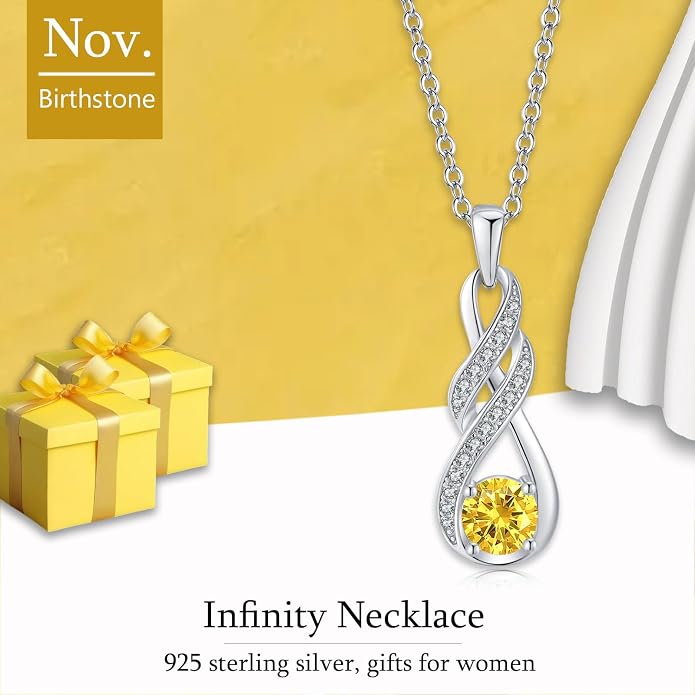 Birthstone Necklaces for Women 925 Sterling Silver Infinity Pendant Created Gemstone Jewelry for Her, 16"+2"