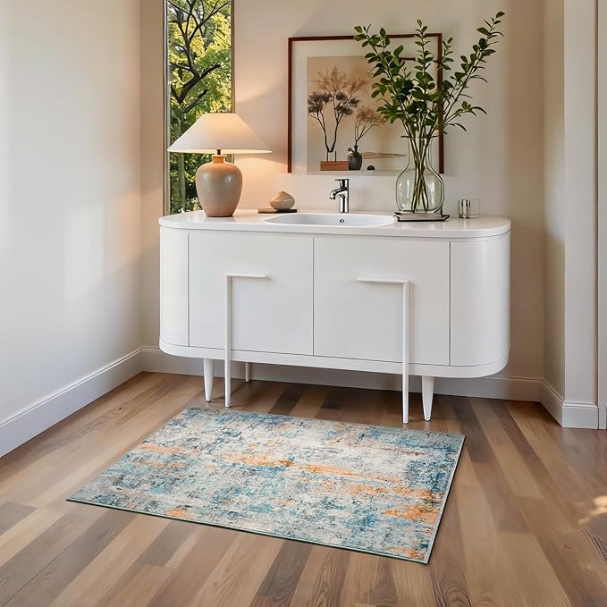 Entrance Rugs Indoor 2x3 Blue Entry Rug Washable Abstract Small Area Rug Non-Slip Low Pile Throw Rugs for Entryway, Kitchen Floor, Front Door Indoor Door Mat, Bathroom, Bedroom Bedside