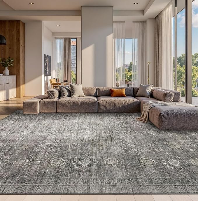 Rugxara 10x14 Area Rugs for Living Room Large Washable Rug, Taupe/Grey | Non Slip, Rug for Bedroom Dining Room Office Farmhouse, Stain Resistant, Soft, Low Pile, Vintage Boho Carpet, Home Decor
