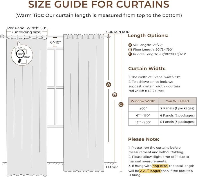 INOVADAY 100% Blackout Curtains for Bedroom, Chambray Blue Black Out Curtains 96 Inch Long, Clip Rings Linen Blackout Drapes, Thermal Insulated Room Darkening for Living Room, 2 Panels - W50xL96