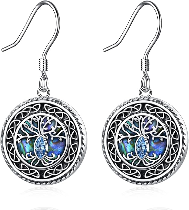 POPLYKE 925 Sterling Silver Tree of Life Dangle Earrings for Women Fashion Abalone Shell Jewelry Gifts for Mom Sister Friend Birthday