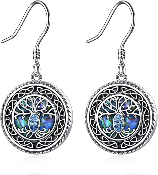 POPLYKE 925 Sterling Silver Tree of Life Dangle Earrings for Women Fashion Abalone Shell Jewelry Gifts for Mom Sister Friend Birthday