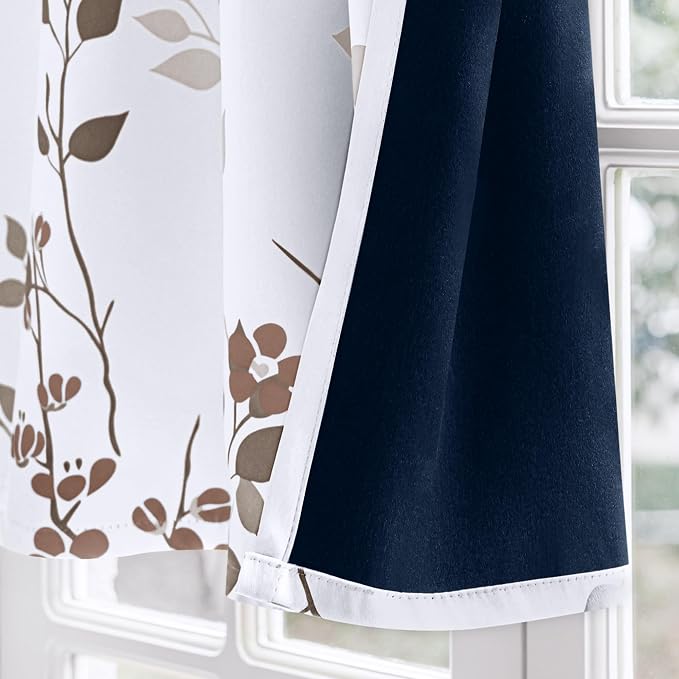 Beauoop Floral Valance Curtains for Kitchen Tan Brown 52X18 Inch 1 Panel | Flower Patterned Brown White Blackout Short Curtains for Living Room Bedroom Cafe Thermal Small Window Curtains Rod Pocket