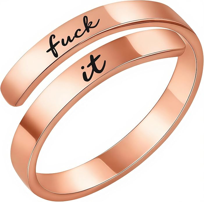 I Fcking Love You Ring, Stainless Steel Engraved Inspirational Words Heart Open Adults Women Vintage Promise Rings Lover Wife Jewelry