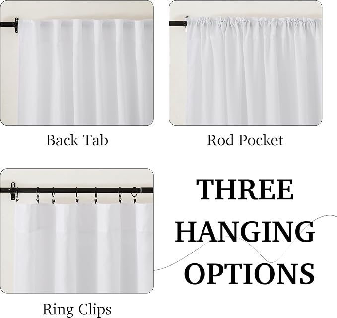 RYB HOME White Linen Curtains 84 inches Long, Semi Sheer Light Filtering Back Tab Breathable Window Curtains & Drapes for Bedroom Living Room Yoga Room, W 52 x L84 inches, 2 Panels Set