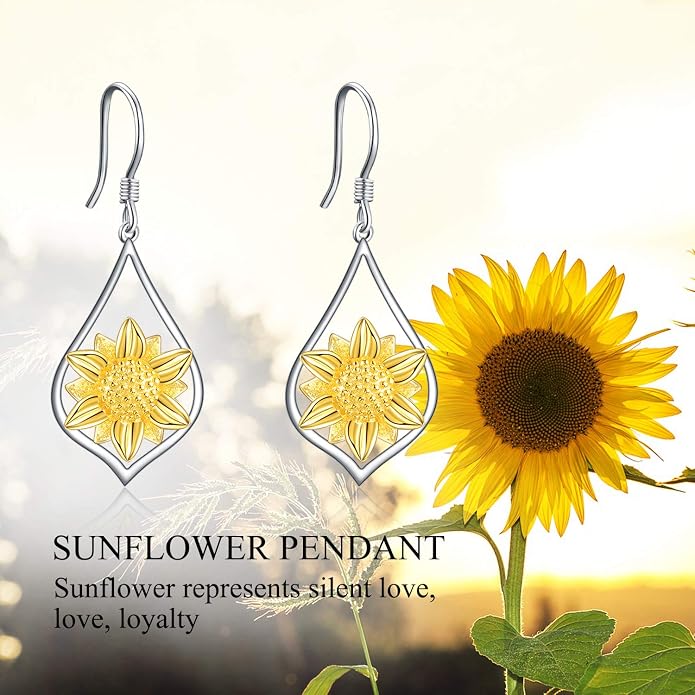 WINNICACA Sterling Silver Dangle Drop Earrings for Women Mom Flower Leverback Earrings Jewelry Christmas Anniversary Birthday Gifts