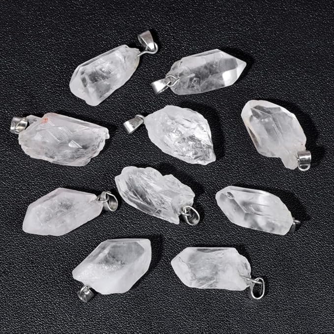 10pcs Irregular Raw Natural Clear Quartz Rock Stone Pendant Healing Crystal Chakra Gemstone Charm for Jewelry Making DIY Necklace Earrings Accessories Reiki