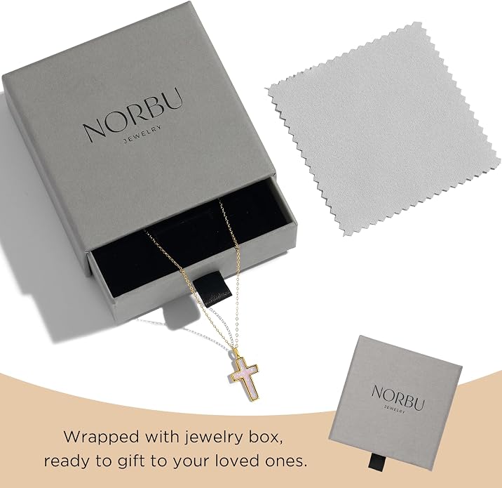 NORBU S925 Opal Cross Necklace for Women, Sterling Silver Opal Gemstone Womens Cross Necklaces, Cross Pendant with 5A Cubic Zirconia, Women's October Birthstone Jewelry Gifts for Birthday, Anniversary, Christmas