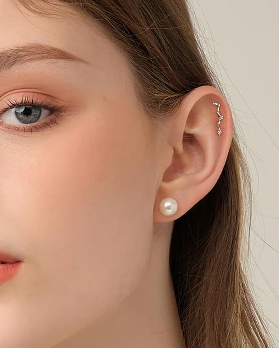 COCHARM 925 Sterling Silver Cartilage Helix Earring Stud 16g 6mm 8mm Flat Back Helix Piercing Jewelry Constellation Cartilage Jewelry for Women Man
