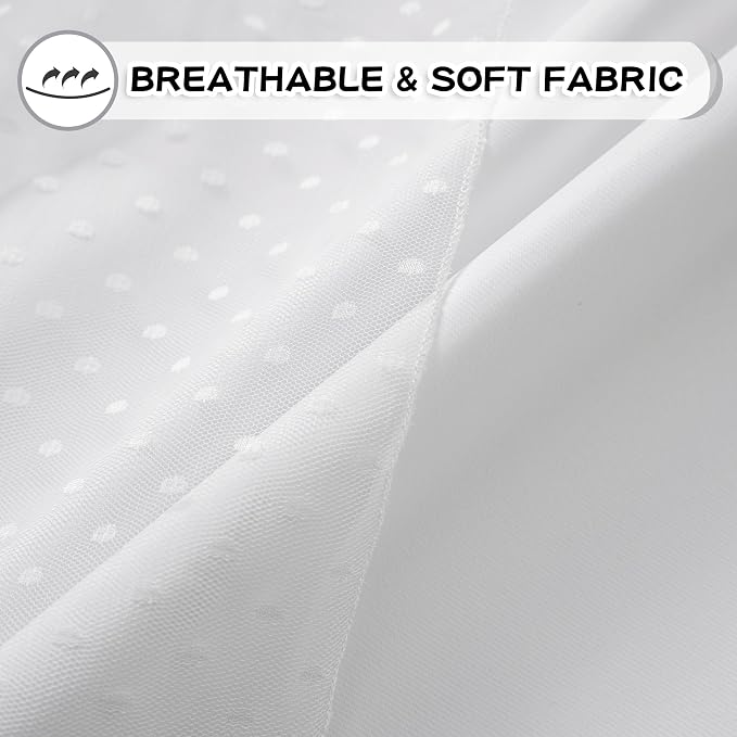 MYSKY HOME White Curtains for Girls Bedroom & Nursery Kids Cute 90 Inch Curtains Double Layer with Polka Dots Sheer, Grommet Tops, 52" Wide Each Panel, 2 Panels