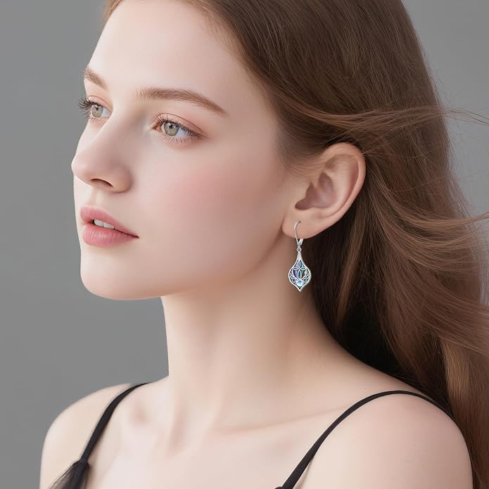 925 Sterling Silver Filigree Dangle Drop Earrings Daisy/Lotus/Rose Flower/Moonstone Leverback Teardrop Earrings for Women Infinity Celtic Knot Daisy Lotus Jewelry for Mothers Day