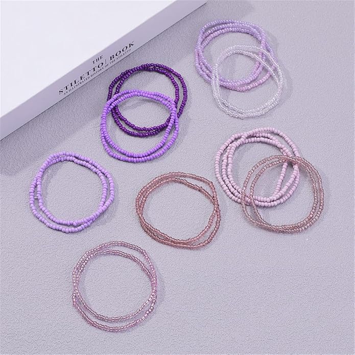 Boho Stackable Seed Beaded Bracelets for Women 18-20Pcs Colorful Handmade Multilayered Rice Bead Bracelet Set Summer Beach Bohemian Jewelry Gift