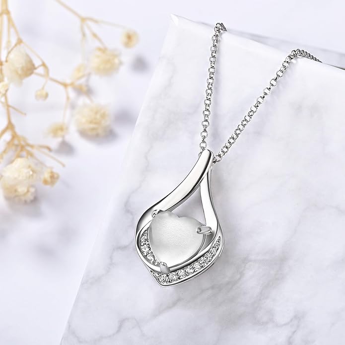 Cremation Jewelry 925 Sterling Silver Teardrop Urn Necklace for Ashes Heart Shape Memorial Keepsake Pendant for Human Ashes for Women Gift