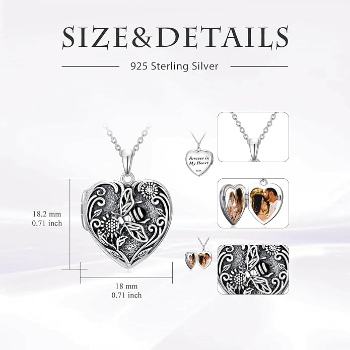 TOUPOP Heart Locket Necklace 925 Sterling Silver Love Locket that Holds Pictures Gifts for Women Her