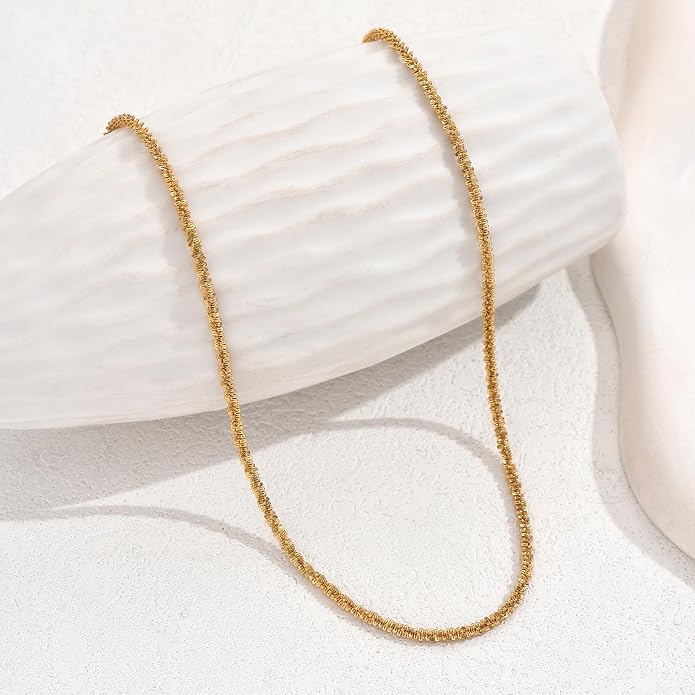 Gold Chain Necklace for Women Dainty Simple Satellite Beaded Twisted Chain Choker Necklace Everyday Jewelry Christmas Gifts