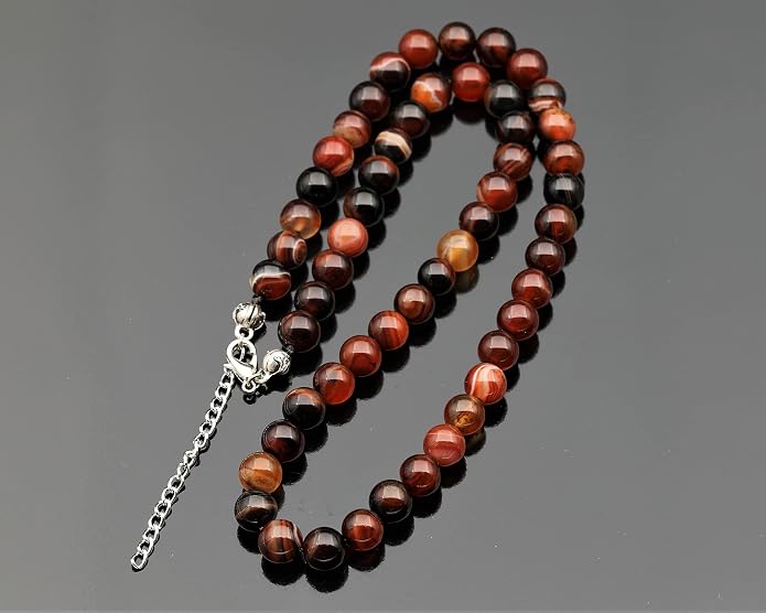 Natural Gemstone Beaded Choker Necklace | 8mm Handmade Adjustable Jewelry for Men & Women | Chakra Balancing Crystal Necklace | Spiritual Gift | Macrame Cord with Extender