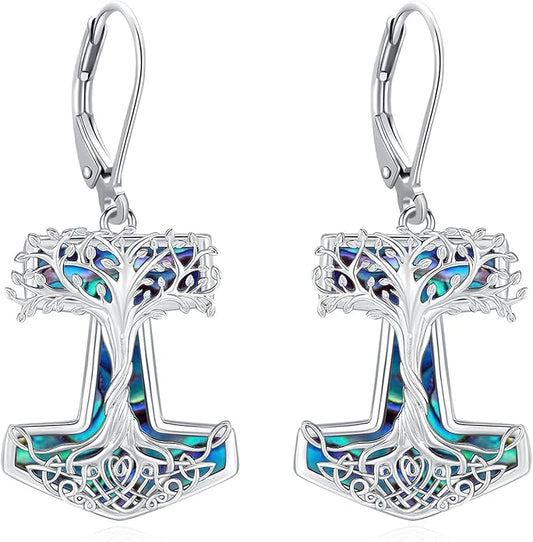 Eusense Sterling Silver Dangle Earrings for Women Tree of Life Animals Moonstone Turquoise Leverback Earrings Jewelry Gifts