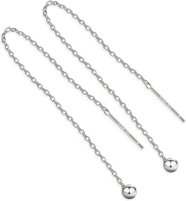 S.Leaf Threader Earrings for Women 925 Sterling Silver Gold Plated Hypoallergenic Backless Ardant Chain Duster Tassel Drop Double Piercing Pull Through Earrings for Women Trendy