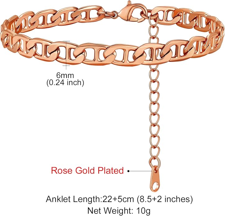 GoldChic Adjustbale Link Chain Anklet for Women Summer Jewelry, 316L Stainless Steel Figaro/Wheat/Twist Rope/Cuban Foot Bracelet-Waterproof, Resizable 9"-12" (Gift Box Included)