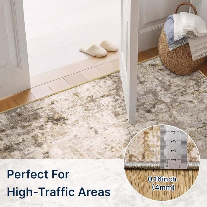 4x6 Area Rugs Washable Living Room Rug-No Slip Soft Carpets Modern Abstract Indoor Floor Stain Resistant Carpet for Bedroom Dining Room Farmhouse Nursery Home Office Brown