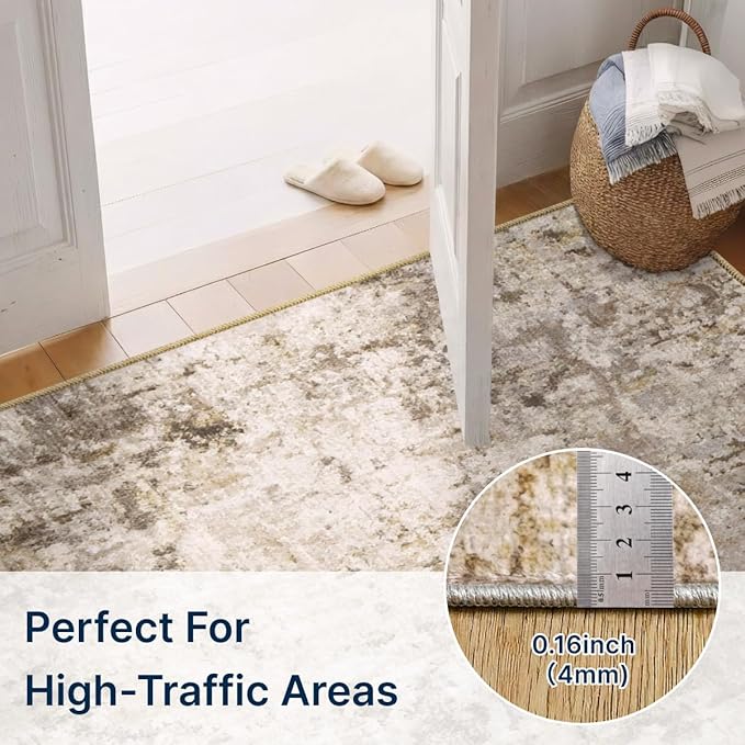 2x6 Rug for Entryway Hallway-No Slip Soft Carpets Modern Abstract Indoor Floor Stain Resistant Carpet for Bedroom Dining Room Farmhouse Nursery Home Office Brown