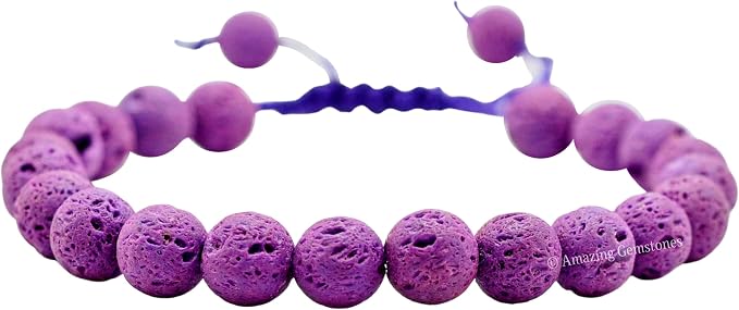 Amazing Gemstone Purple Lava Bracelet, Gifts for Men & Women - Protection Healing Crystal Bracelet - 8mm Gemstone Beaded Adjustable Bracelet, Pulseras para Hombres Mujer Stocking Stuffers
