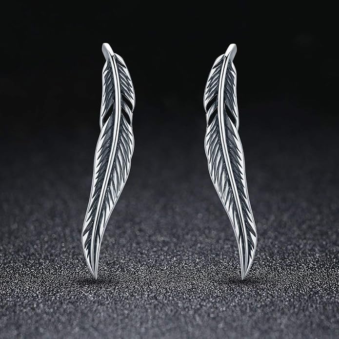 SLUYNZ 925 Sterling Silver Feather Crawler Earrings for Women Climber Earrings Cuff Earrings Wrap