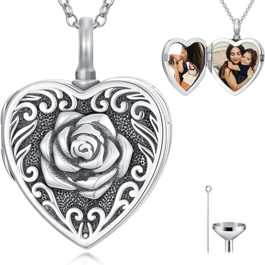 PELOVNY Urn Necklaces for Ashes of Loved Ones 925 Sterling Silver Personalized Heart Locket Urn Necklace Cremation Keepsake Memorial Jewelry Gifts for Women Men