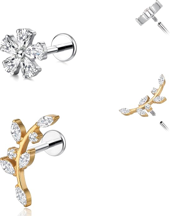 limerencia 18G Hypoallergenic Titanium Body Piercing Jewelry Set Internal Thread Piercing Studs 6mm 8mm 10mm Flat Back Earrings for Women Tragus Cartilage Helix Conch Medusa Nose