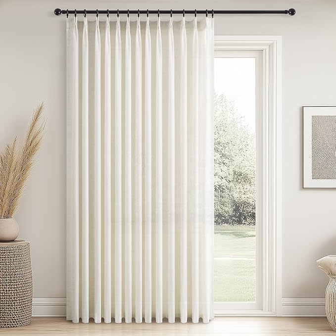 Topfinel 105 Inch Curtains 1 Panels Set,Two Packs Pinch Pleat Back Tab Linen Window Semi Sheer Privacy Thick Decorative Curtain Drapes for Living Room Bedroom,72x105 in Long,Ivory/Off White
