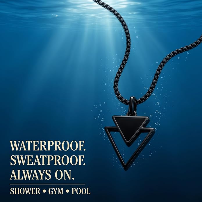 Galis Mens Necklace - Premium Stainless Steel Silver Chain Necklace, Non Tarnish, Chains, Triangle, Cross, Black Enamel, Compass Pendant, Stylish Jewelry - Gift for Him 24"