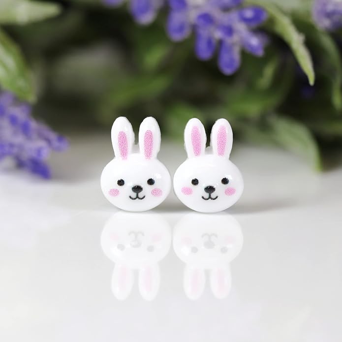 Metal Free Plastic Post Earrings Gift Set Pink Flower Bunny Purple Smiley Face Flower