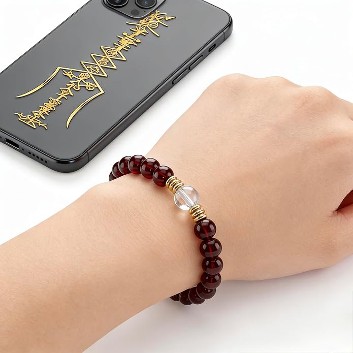 LINGYUAN Feng Shui Wealth and Luck Bracelet with Gold Foil Five Gods Amulet-Red Agate Cinnabar Gemstone Bracelet for Prosperity, Protection & Success, Lucky Charm Gift for Men & Women