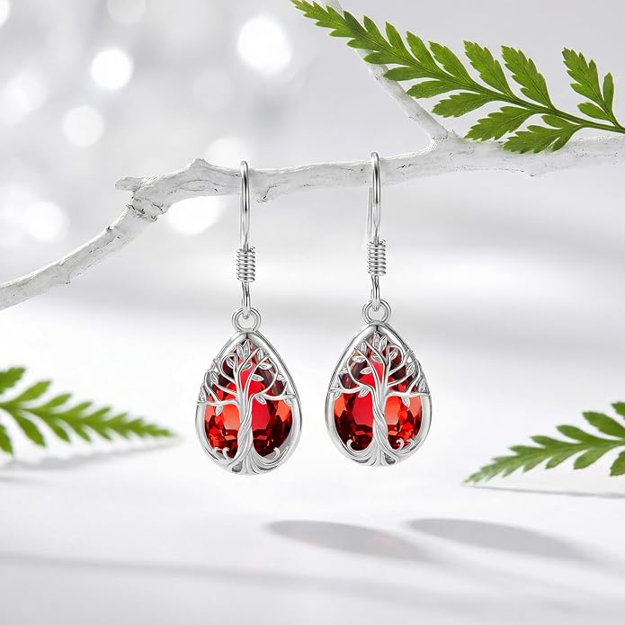Eusense Sterling Silver Dangle Earrings for Women Tree of Life Animals Moonstone Turquoise Leverback Earrings Jewelry Gifts