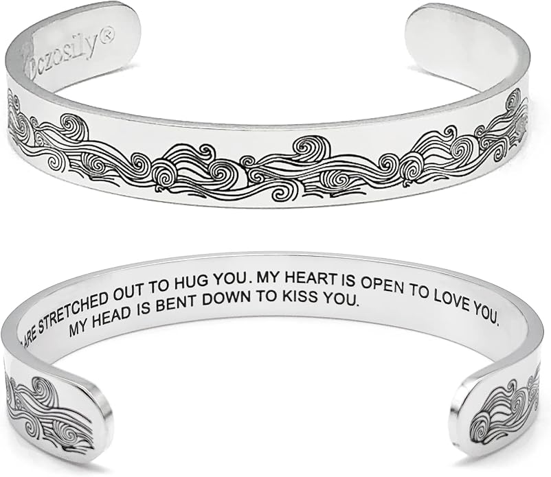 Dczosily Inspirational Bracelets for Women Stainless Steel Cuff Bracelet Engraved Jewelry Motivational Bangles Personalized Gifts for Best Friend/Mom