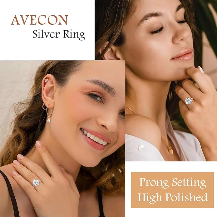 AVECON 3CT/5CT Elongated Cushion Cut Engagement Ring for Women, Promise Wedding Cubic Zirconia 14K Gold/White Gold Plated Band Size 5-9