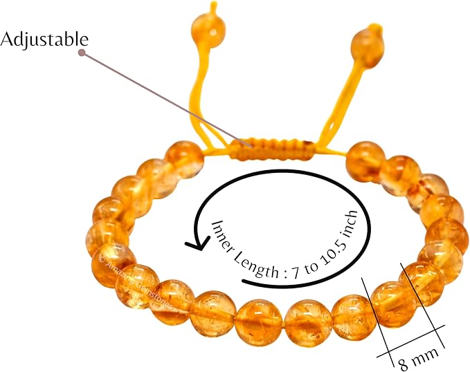 Amazing Gemstone Citrine Bracelet, Gifts for Men & Women - Protection Healing Crystal Bracelet - 8mm Gemstone Beaded Adjustable Bracelet, Pulseras para Hombres Mujer Stocking Stuffers