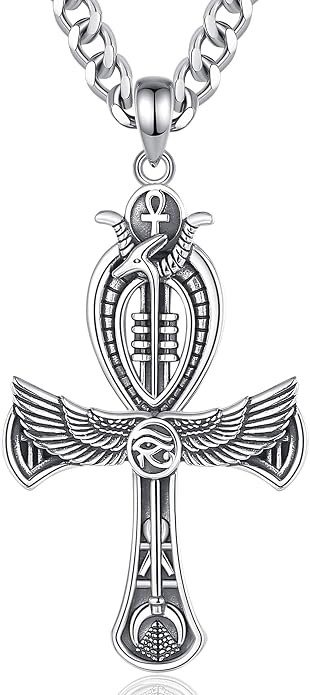 INFUSEU Mythology Pendant Necklaces for Men, Viking Norse Mjolnir Egyptian Anubis Ankh, 22-24 Inch Chain