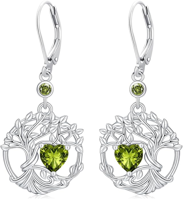 Odinstone 925 Sterling Silver Earrings Tree of Life Teardrop Moonstone Dangle Drop Leverback Earrings for Women