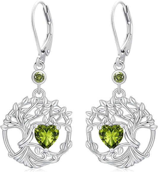 Odinstone 925 Sterling Silver Earrings Tree of Life Teardrop Moonstone Dangle Drop Leverback Earrings for Women
