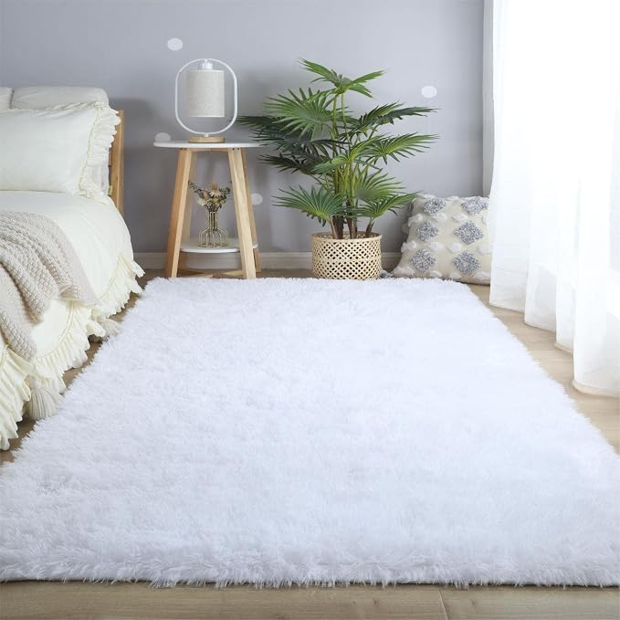 White Fluffy Rug Bedroom 3x5 - Soft Small Carpet for Bedside | Cloud-Soft Underfoot - Microfiber Shag Pile Feels Like Bare Feet On Cotton - Perfect Beside Your Bed Every Morning