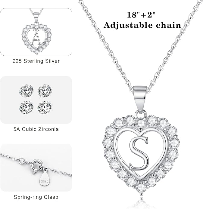 Infinity Heart Necklaces for Women, S925 Sterling Silver Initial Necklace Womens Jewelry Mothers Day Gifts Girls Valentines Gifts for Her Christmas Birthday Gifts for Women Mom Wife Girlfriend