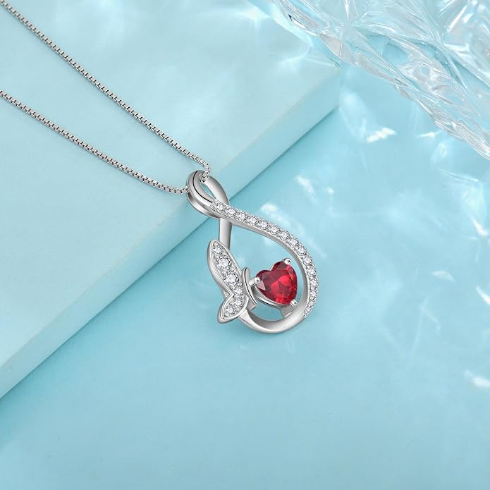 Infinity Butterfly Necklace for Women 925 Sterling Silver Heart Birthstone Created Gemstone Pendant Jewelry Gifts for Women Her