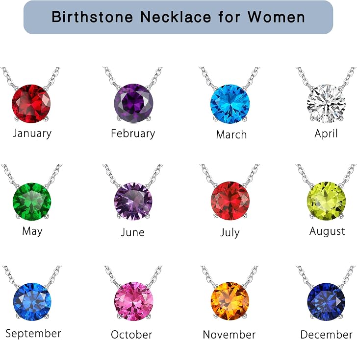 Ursilver Round Birthstone Necklace and Birthstone Earrings for Women sets - S925 Sterling Silver 12 Months Birthstone Necklace for Women Girls Jewelry Birthday Gifts