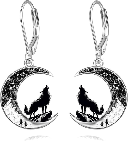 Black Cat/4th of July/Bat/Spider/Pumpkin/Wolf/Bunny/Sun and Moon/Turtle/Raven 925 Sterling Silver Leverback Dangle Earrings Moon Gothic Christmas Earrings Jewelry Gift for Women