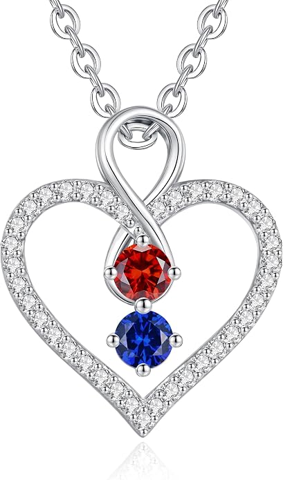 LOUISA SECRET Double Birthstone Necklaces for Women, 925 Sterling Silver Infinity Love Heart Pendant Necklace for Her, Birthday Anniversary Valentine's Day, Christmas, Wedding, Graduation Gift for Her, Personalized Gifts, Jewelry Gifts for Wife Mom Gir...