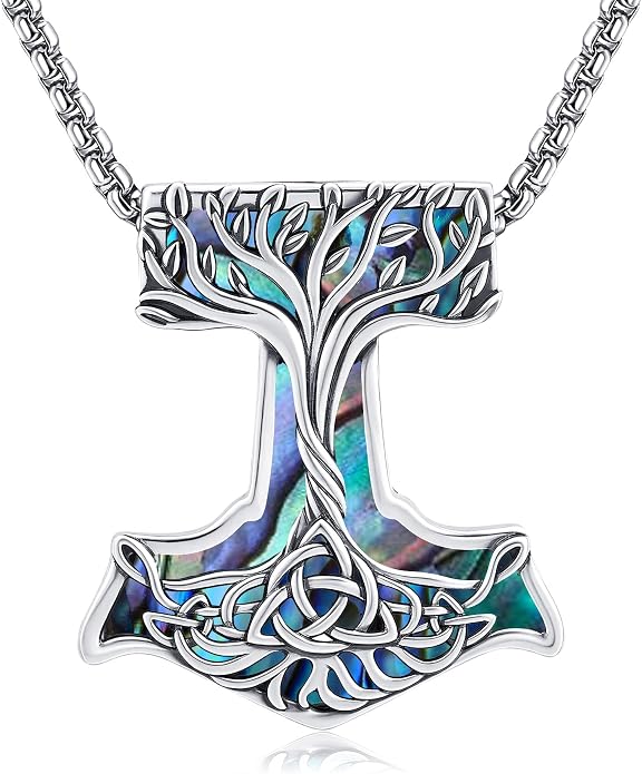 Mjolnir Hammer Necklace Sterling Silver Thor Hammer Pendant Necklace Nordic Viking Jewelry Gifts for Women