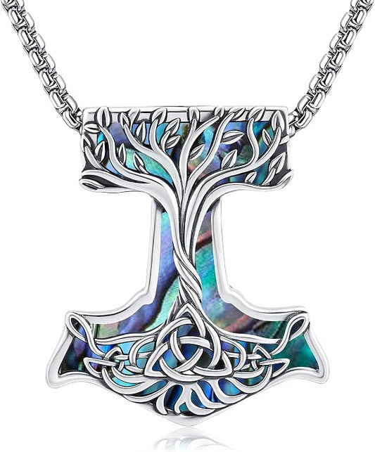 Mjolnir Hammer Necklace Sterling Silver Thor Hammer Pendant Necklace Nordic Viking Jewelry Gifts for Women